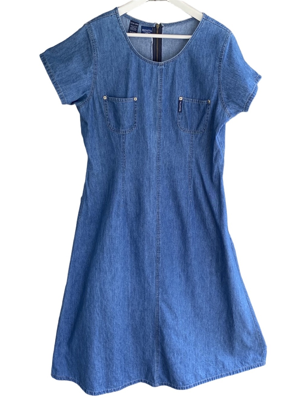 REGATTA New York Dress Vintage Short Sleeve Midi Blue Denim Women Size XL